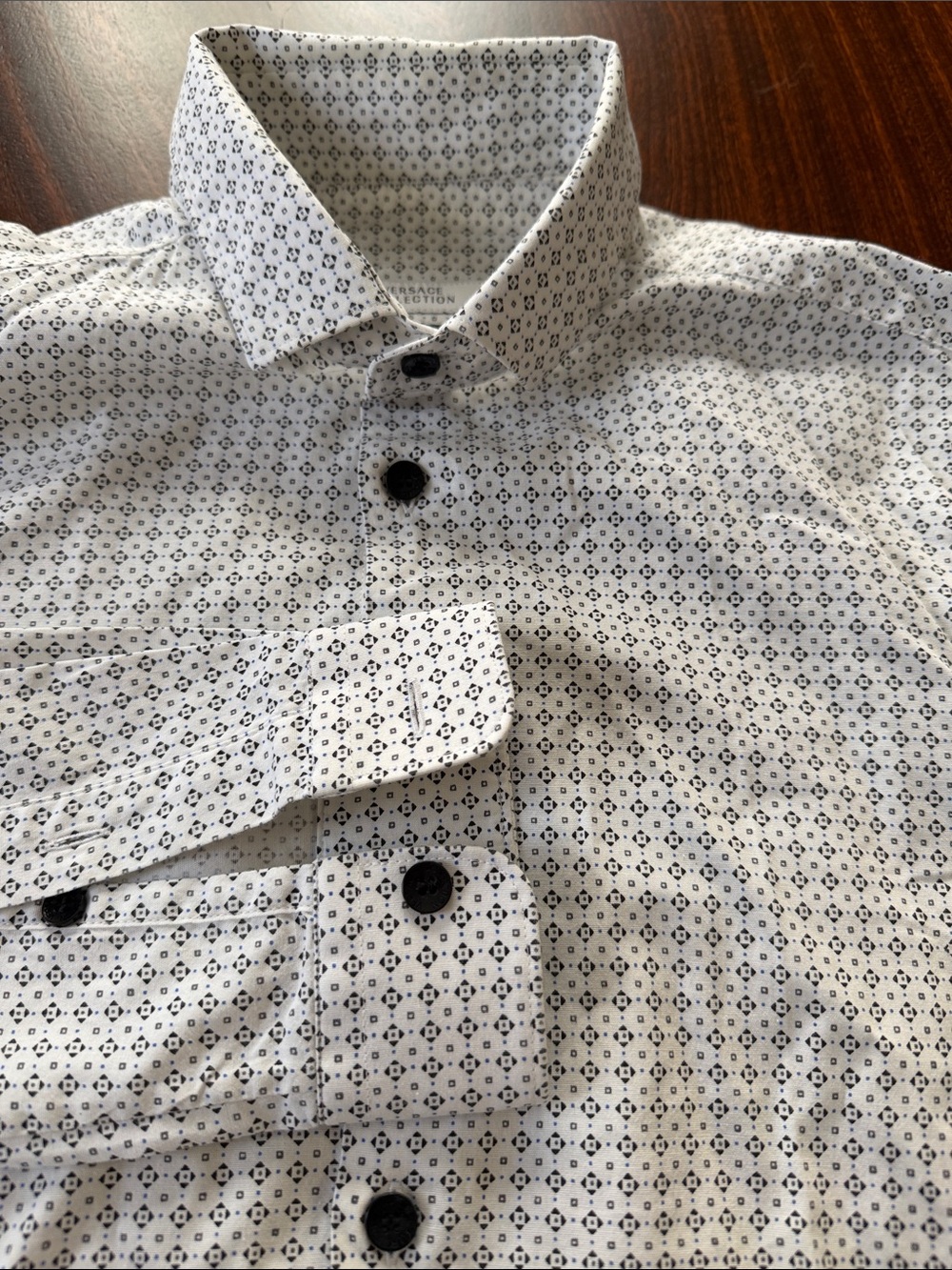 Versace collection Trend White Shirt with Black Micro-Pattern size 15/ 38